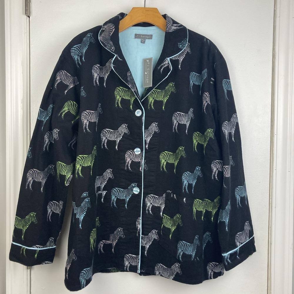 PJ Salvage NWT Flannel Pajama Top Long Sleeve Button Down Multicolor‎ Zebra sz M
